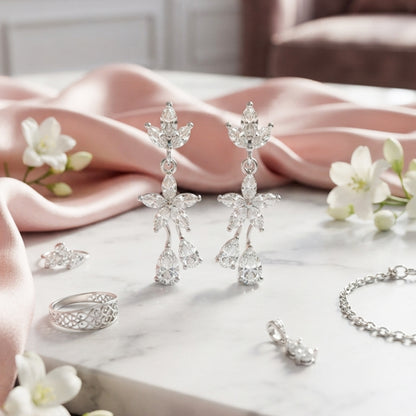 Silver Crystal Dangle Earrings