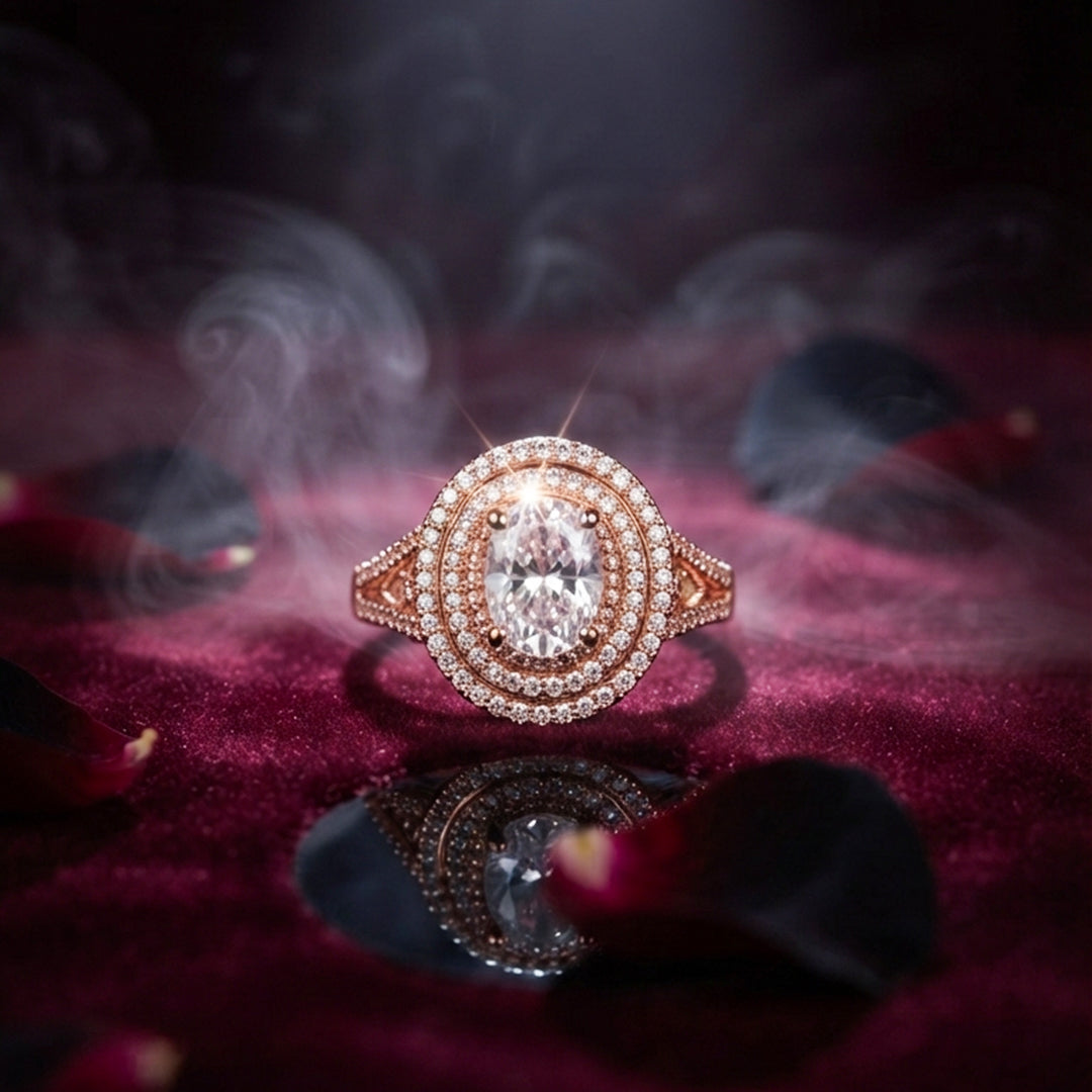 Rose Gold Oval Crystal Halo Ring