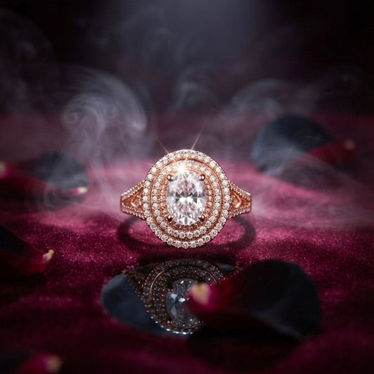 Rose Gold Oval Crystal Halo Ring