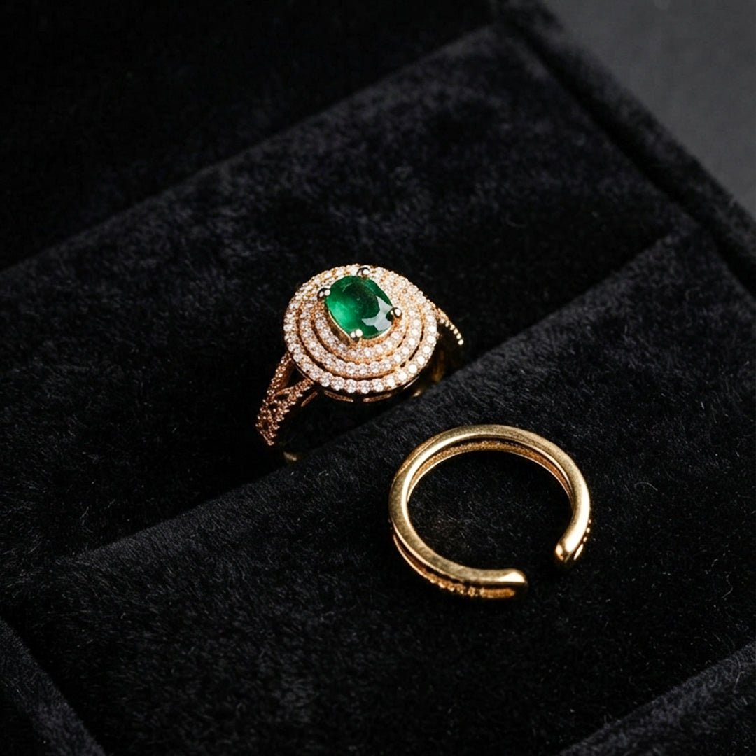 Emerald Green Oval Halo Ring