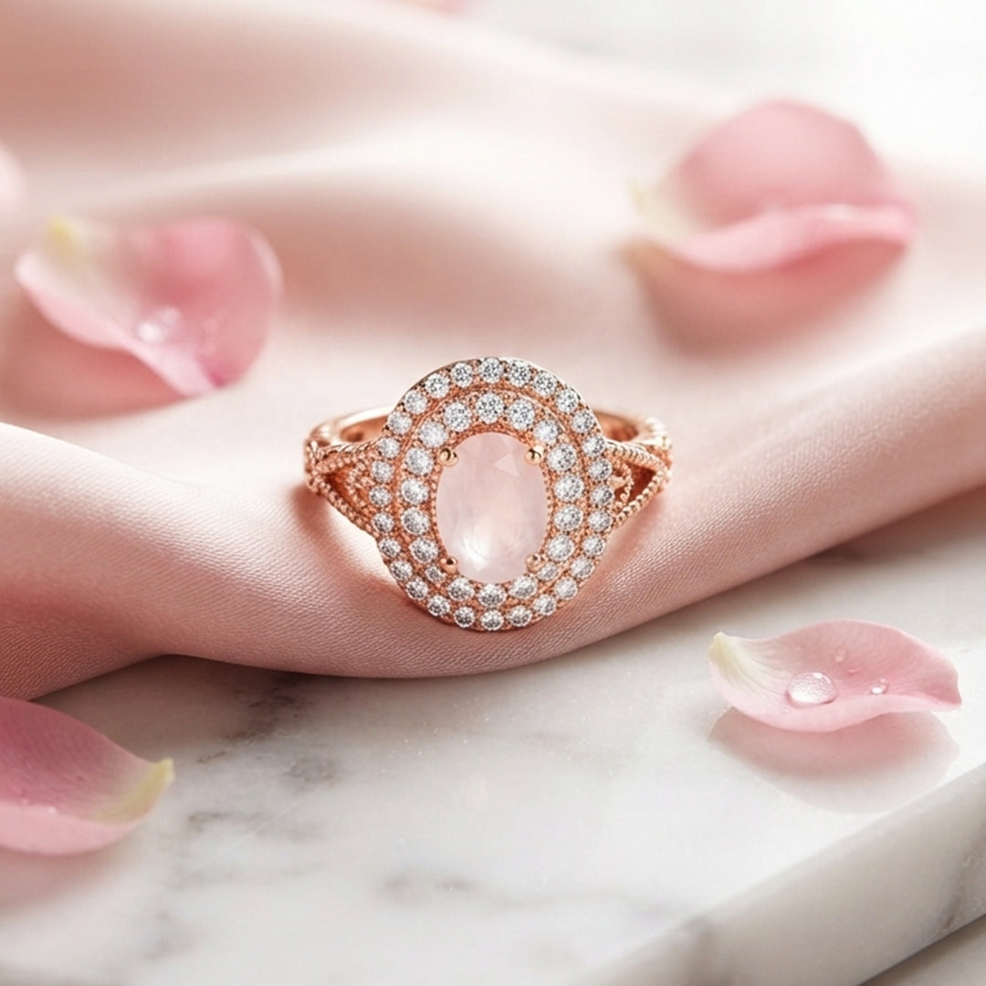 Rose Gold Oval Halo Ring