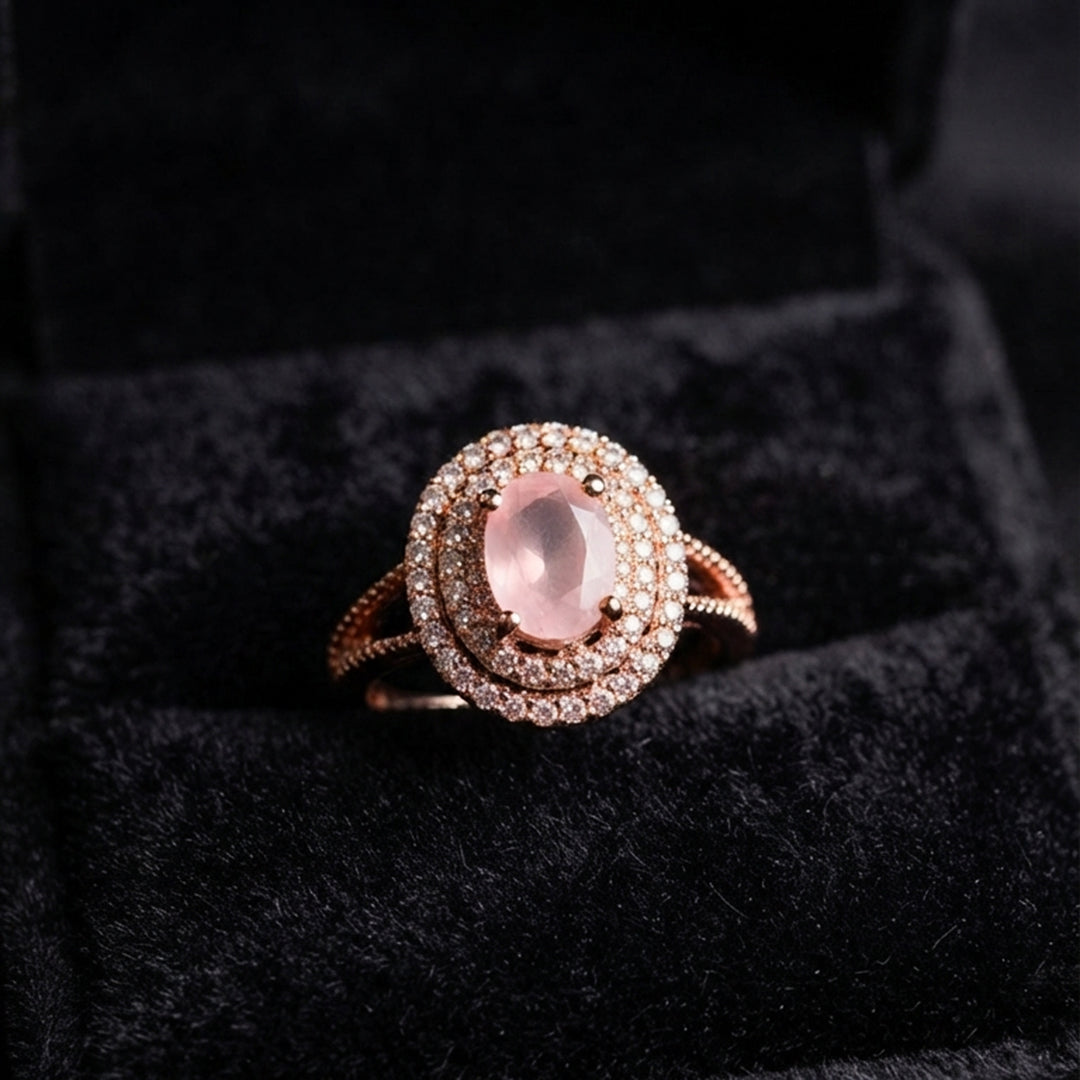 Rose Gold Pink Oval Halo Ring