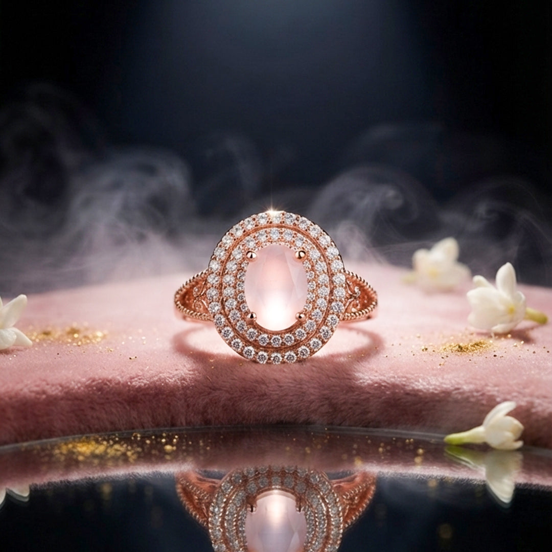 Rose Gold Oval Halo Ring