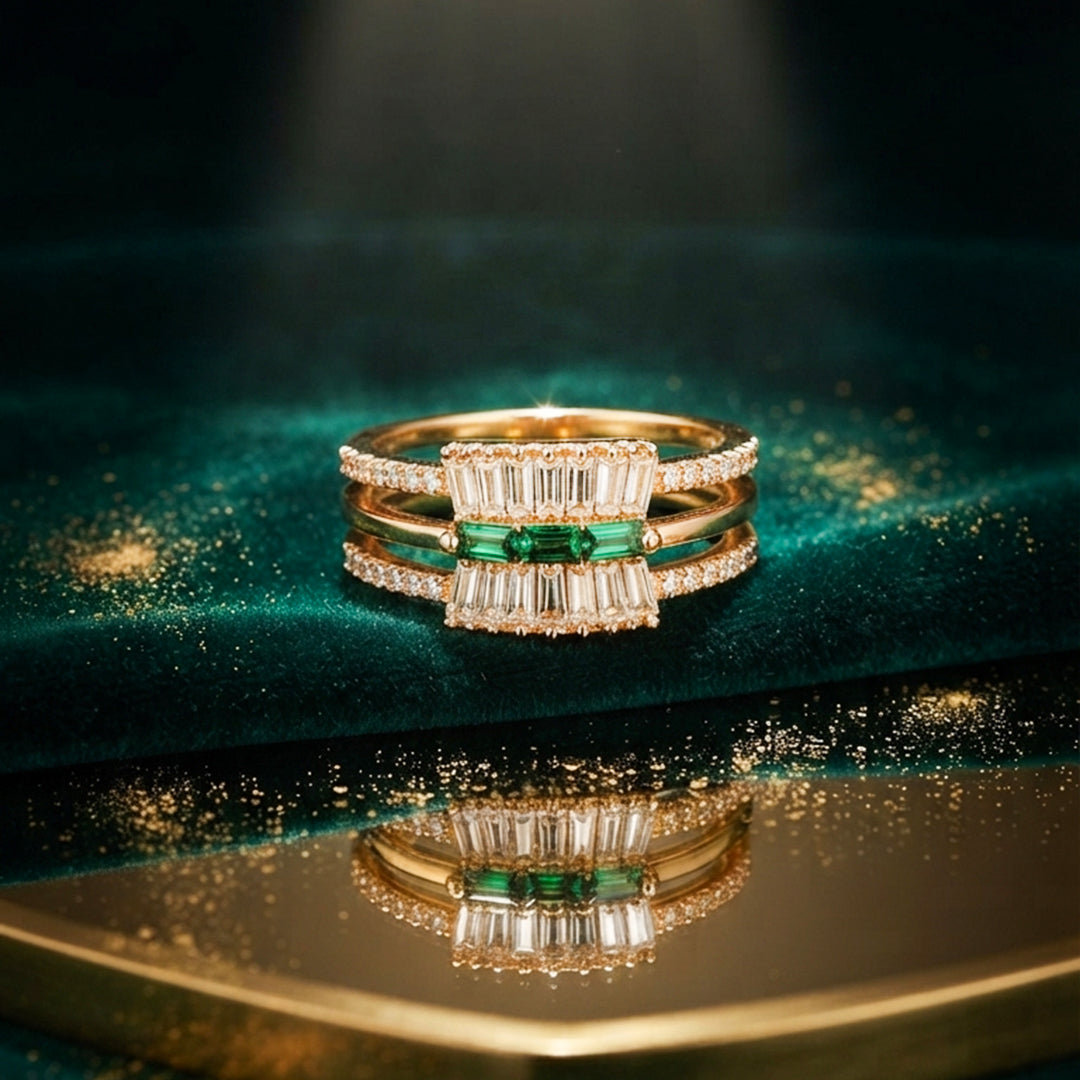 Gold Emerald Green Statement Ring
