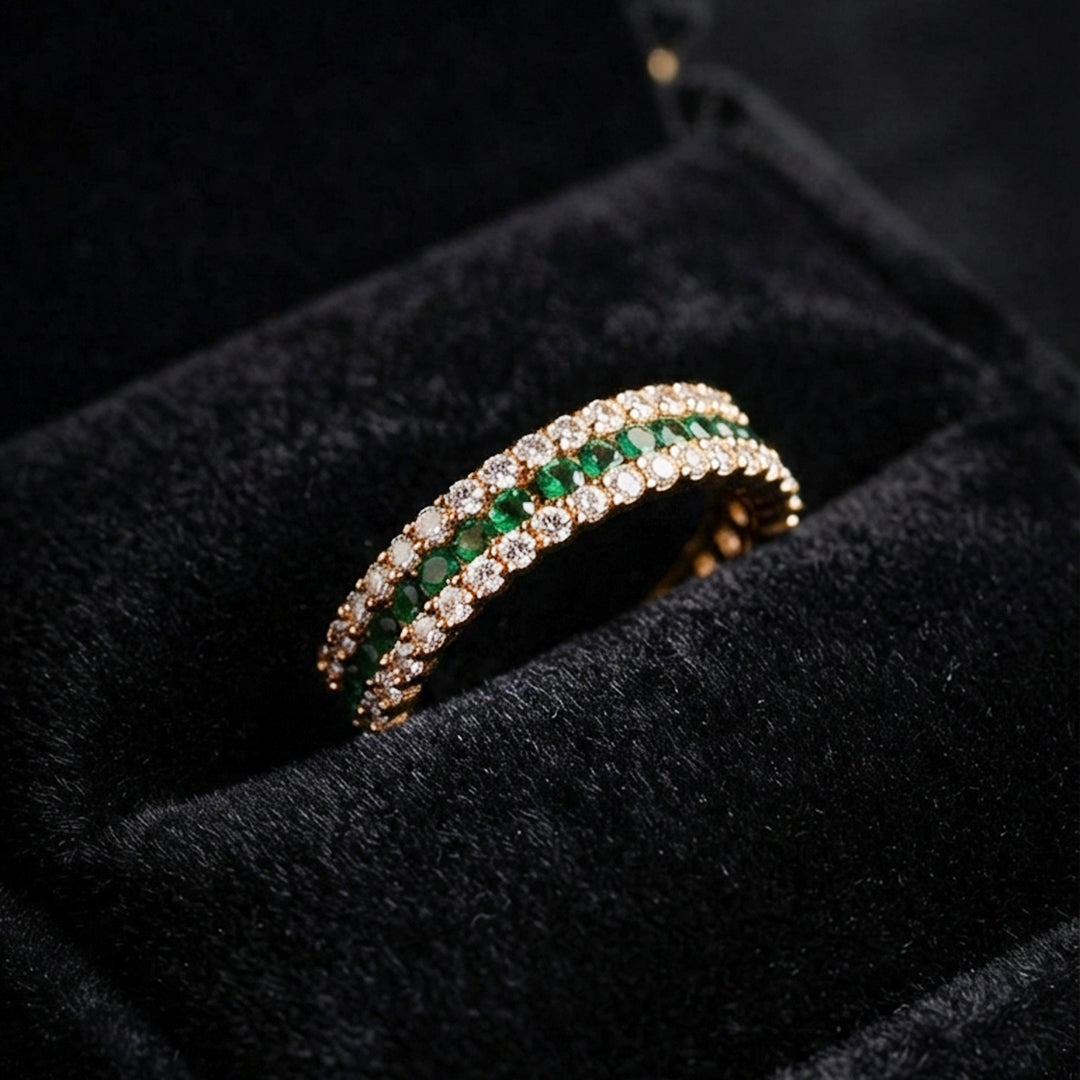 Gold Green Crystal Band Ring