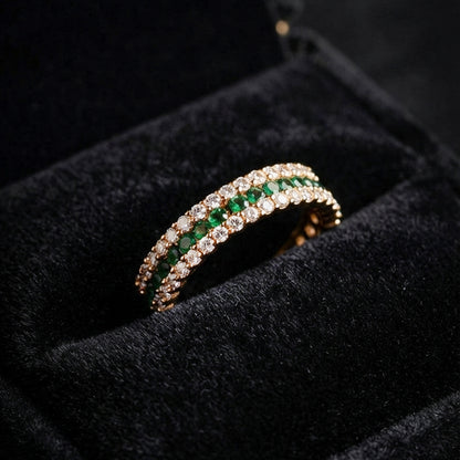Gold Green Crystal Band Ring