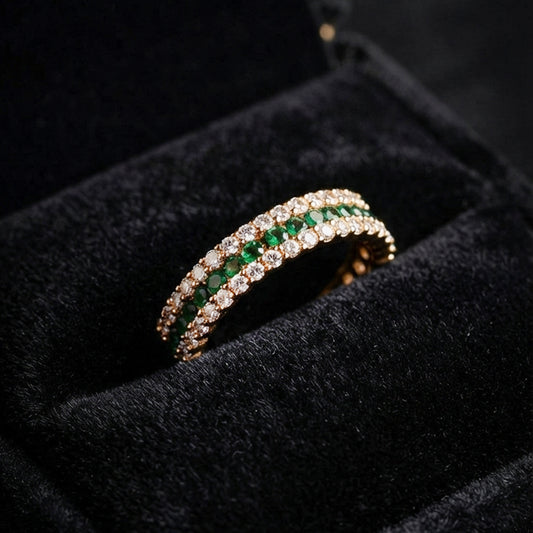 Gold Green Crystal Band Ring