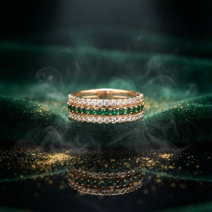 Gold Green Crystal Band Ring