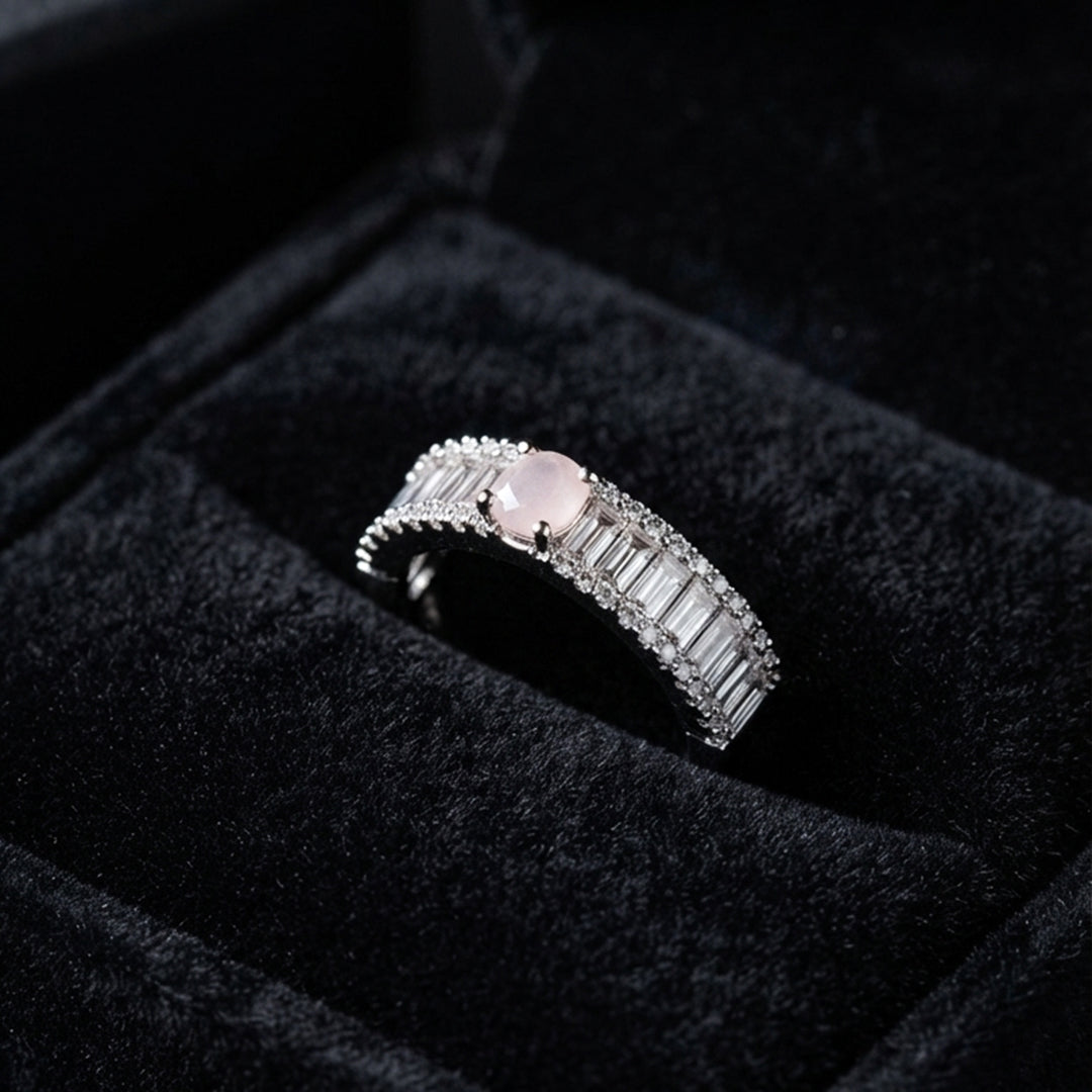 Silver Pink Halo Ring