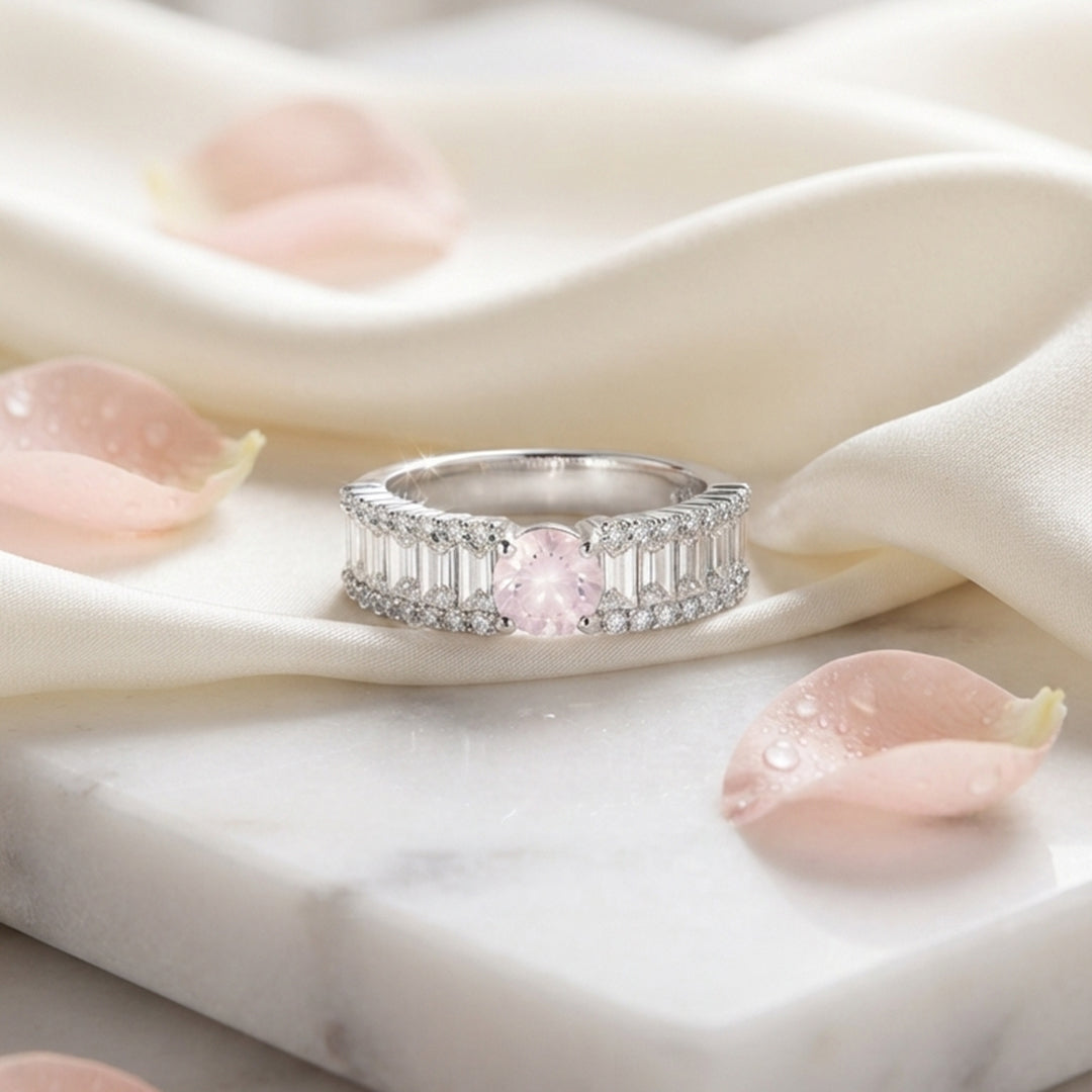 Silver Pink Halo Ring