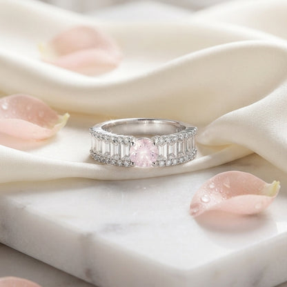 Silver Pink Halo Ring