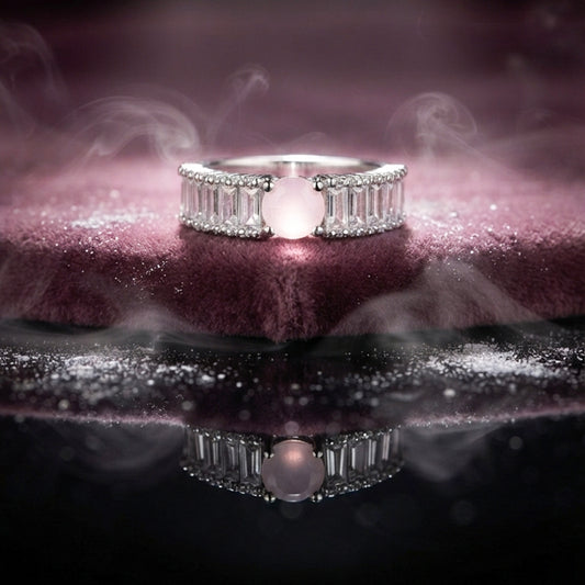 Silver Pink Halo Ring