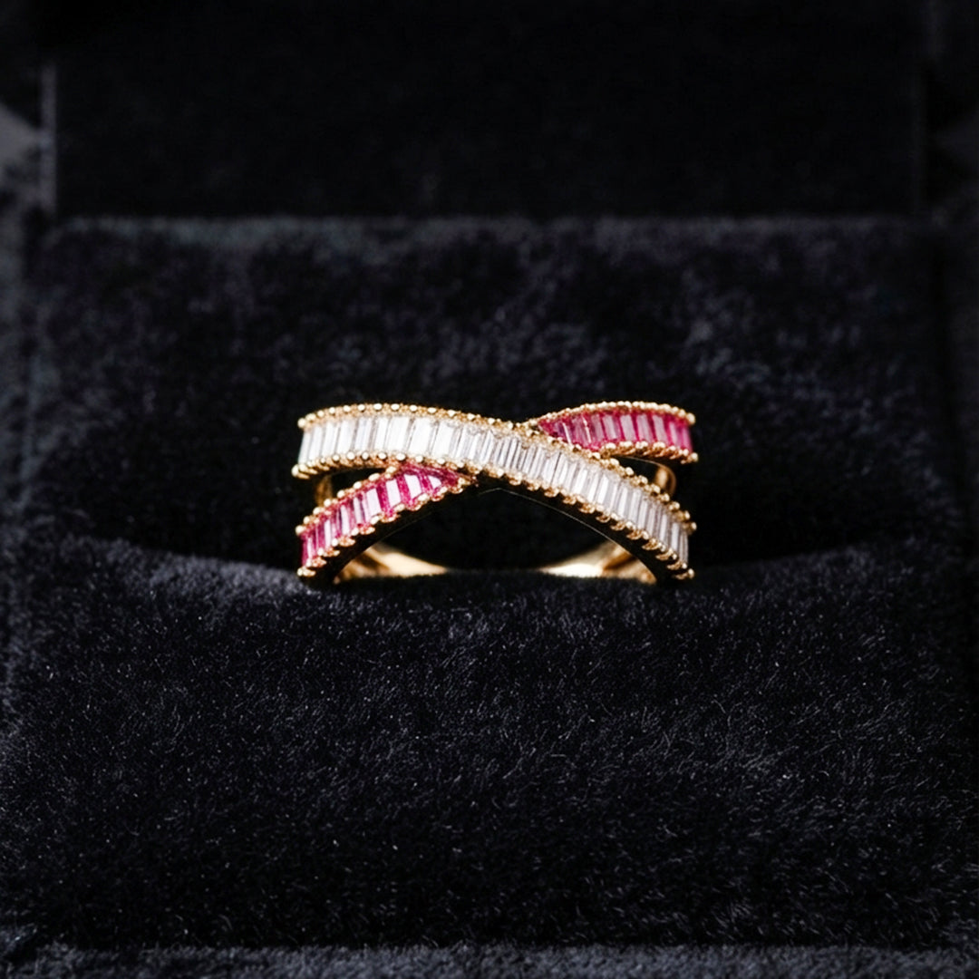 Gold & Pink Cross Over Ring