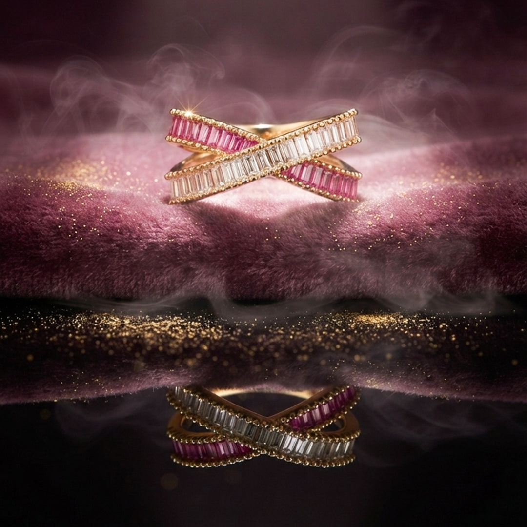Gold & Pink Cross Over Ring