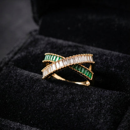 Gold & Green Cross Over Ring