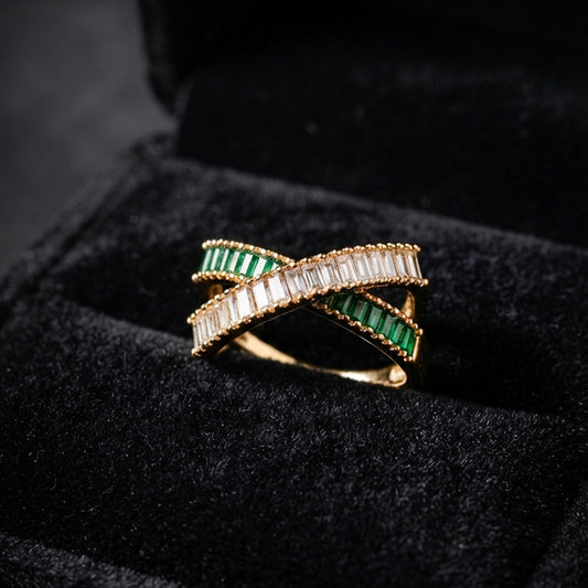 Gold & Green Cross Over Ring
