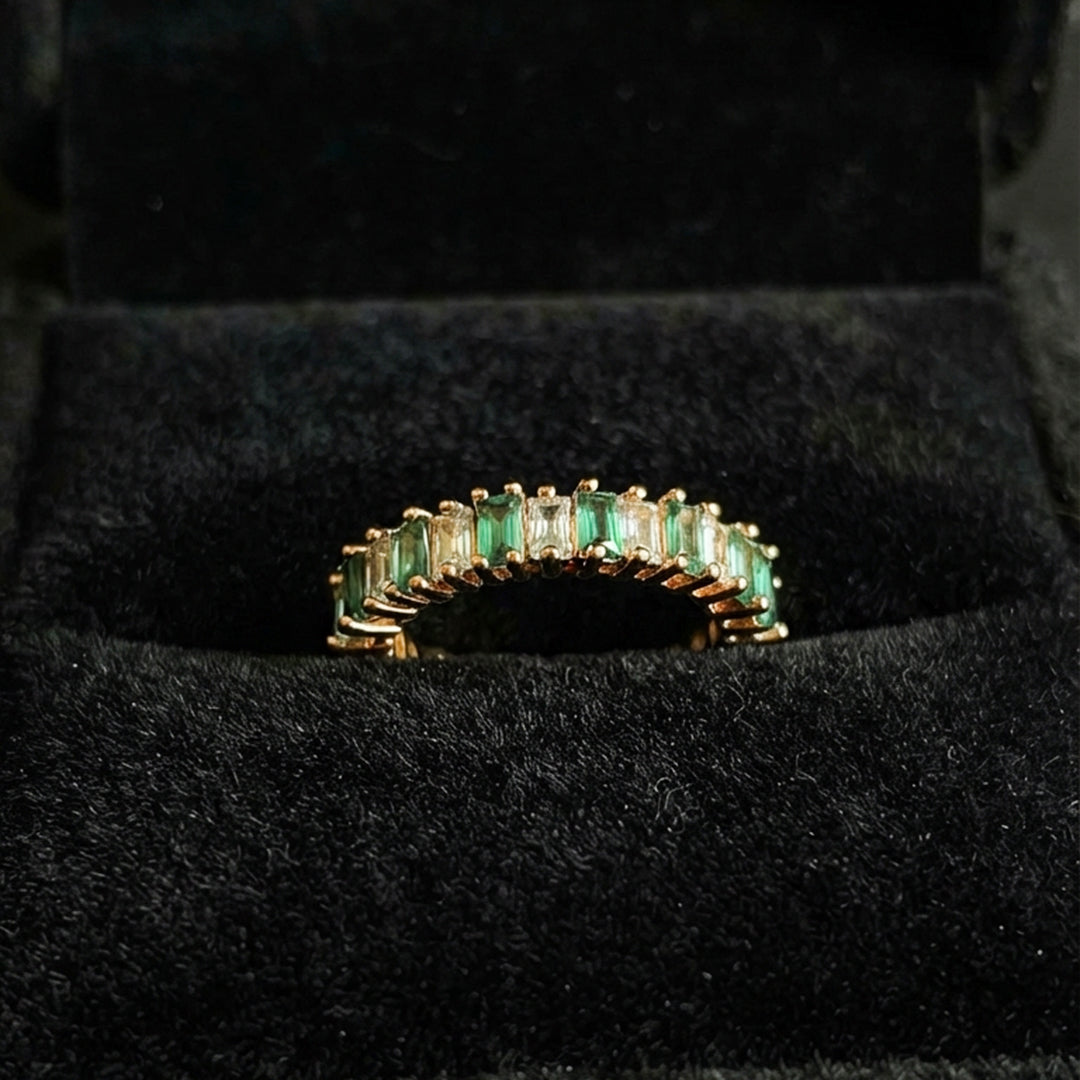 Gold Emerald Crystal Band Ring