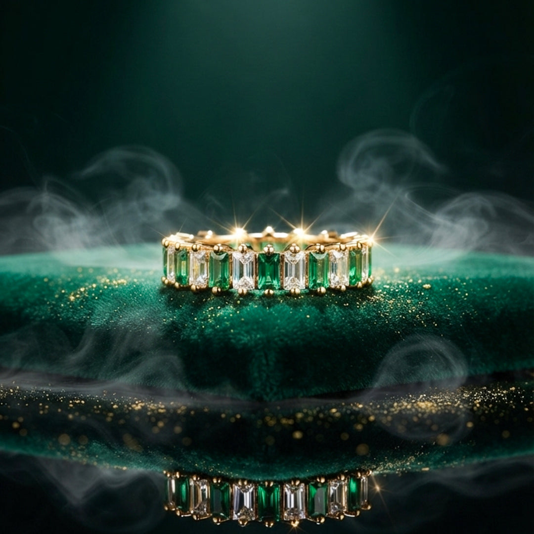 Gold Emerald Crystal Band Ring