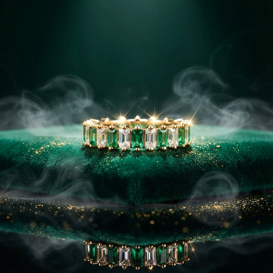 Gold Emerald Crystal Band Ring